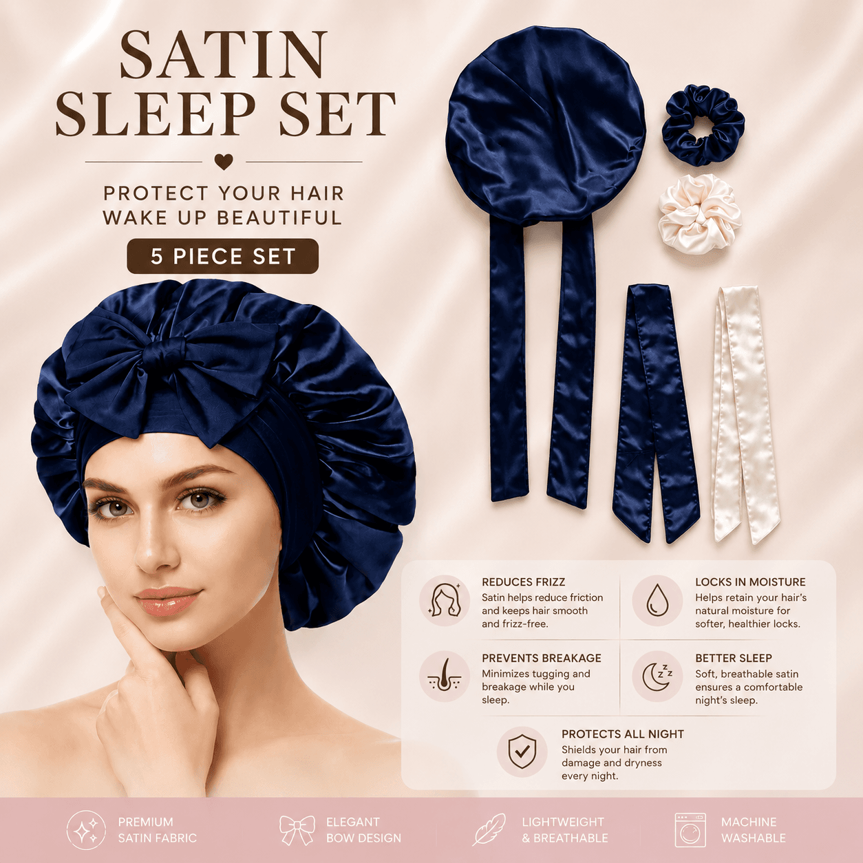 Premium Satin Hair Bonnet Blue