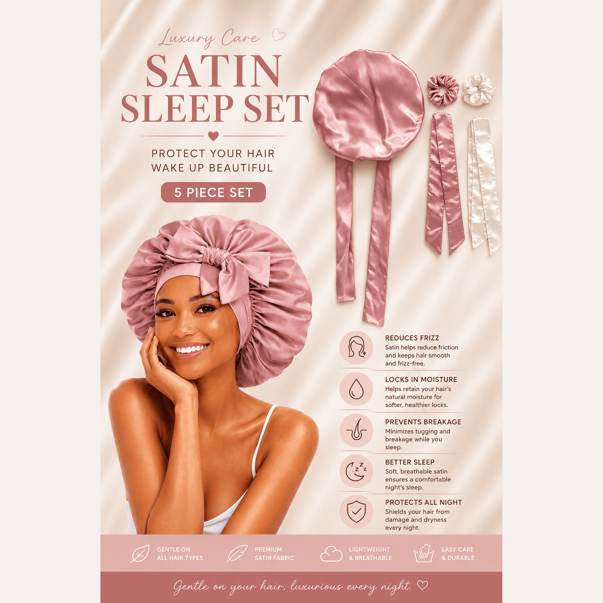Satin Hair Bonnet Pink
